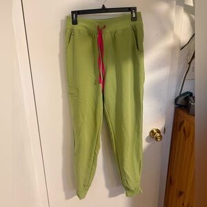 Figs Match Green High Waist Zamora Joggers with Hot Pink Ties